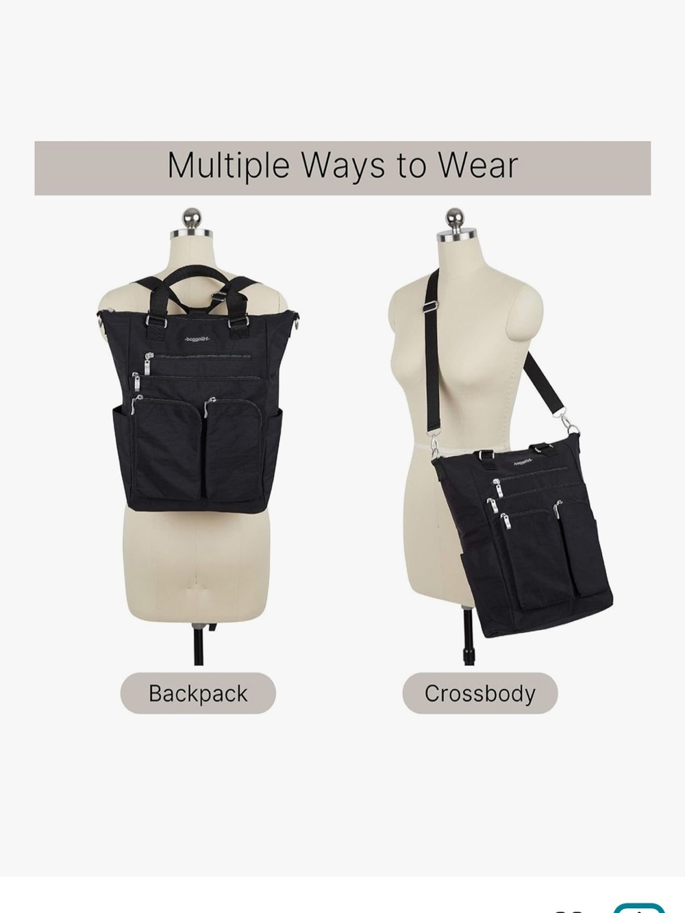 NWT Baggallini All Set 3 in 1 convertible crossbody tote backpack in silver gray - Picture 3 of 13